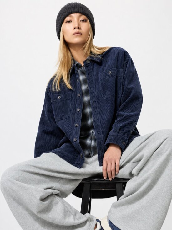 Uniqlo Jackets & Blazers - Uniqlo M Cotton Corduroy Navy Shacket Overshirt Y2K Cottagecore Preppy